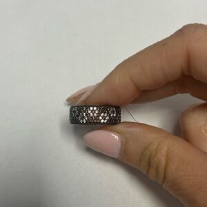 Suzy Levian Sterling Silver Brown White CZ Pave Floral Band Ring NWT